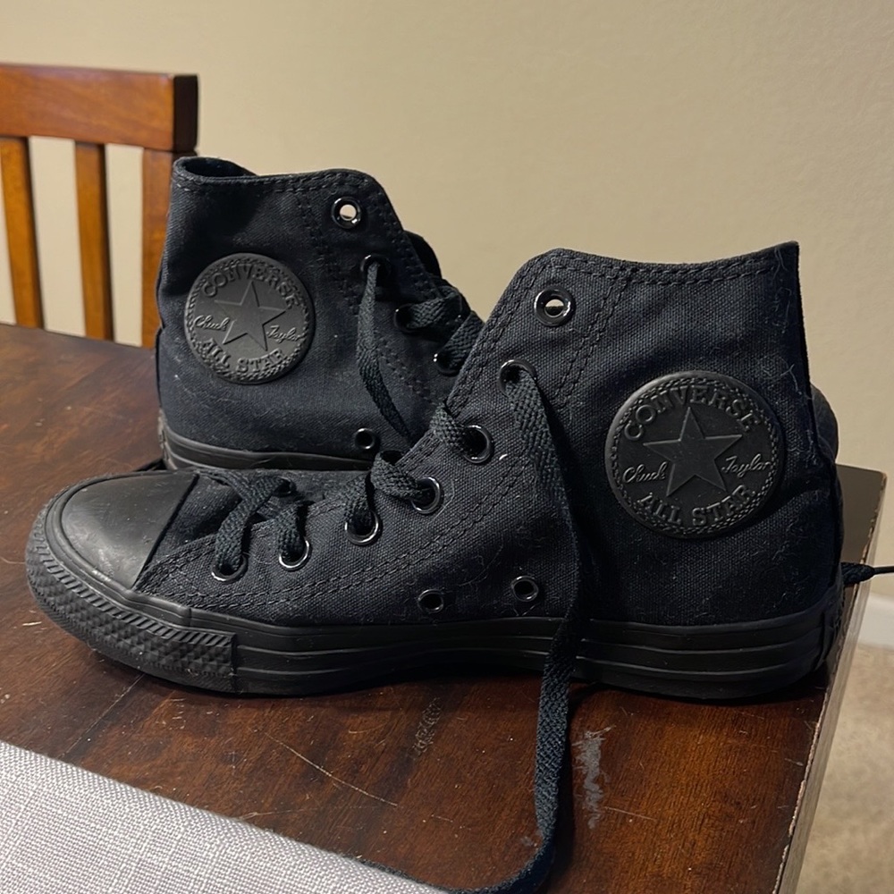 Black on black high top Converse